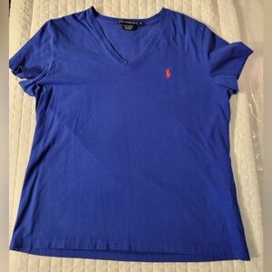 Ralph Lauren Sport‎ Women's XL Classic Royal Blue V-Neck Tee Red Logo Streetwear